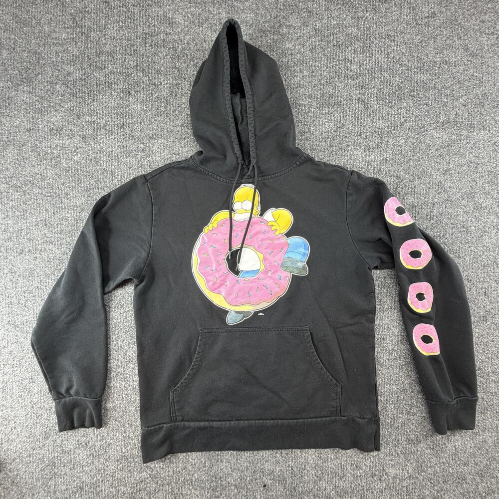 The Simpsons Mad Engine Homer Donut Hoodie Mens Small Black Graphic Fleece